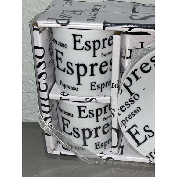 D'Lusso Design Demitasse Espresso Cup And Saucer Set For 2 Coffee Script Print - Picture 4 of 4